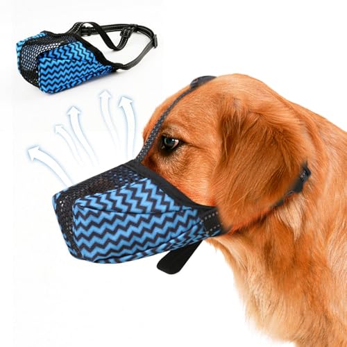 CutitiUU Maulkorb für Große Hunde,Atmungsaktives Mesh Hund Maulkorb Hund Maulkorb Anti-Lecken,Atmungsaktives Mesh Maulkorb Anti-Bellen Anti-Lecken Maulkorb,weicher Netzmaulkorb,XL (Blau, XL) von CutitiUU