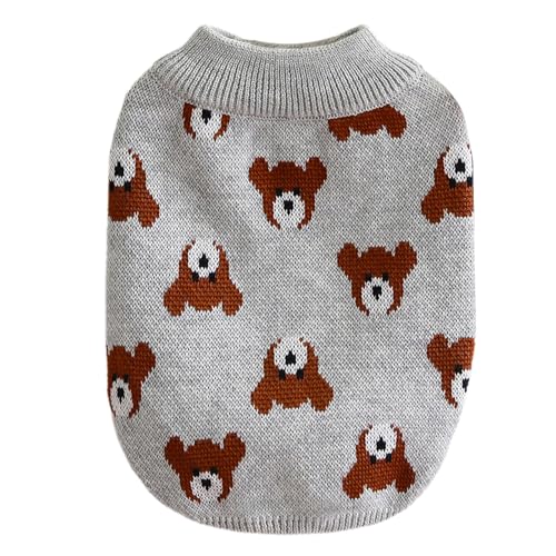 CutitiUU Weihnachtspullover für Hunde und Katzen,Pet Cartoon Bär grau gestrickt Pullover,Hundepullover,Warm Hundepullover,Klassische Zopfstrickkleidung,Haustier-Winterkleidung (L) von CutitiUU