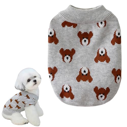 CutitiUU Weihnachtspullover für Hunde und Katzen,Pet Cartoon Bär grau gestrickt Pullover,Hundepullover,Warm Hundepullover,Klassische Zopfstrickkleidung,Haustier-Winterkleidung (M) von CutitiUU