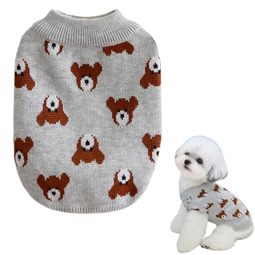 CutitiUU Weihnachtspullover für Hunde und Katzen,Pet Cartoon Bär grau gestrickt Pullover,Hundepullover,Warm Hundepullover,Klassische Zopfstrickkleidung,Haustier-Winterkleidung (XL) von CutitiUU