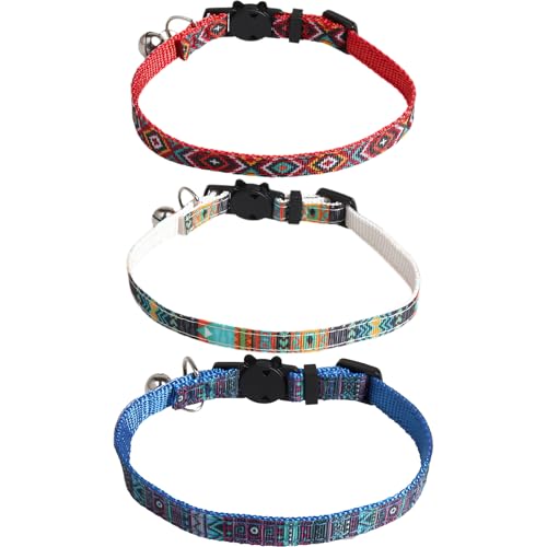 Reflektierende Katzenhalsbänder 3pcs Katzenhalsbänder Halsband mit Glocke für Sicherheitsfreigabe Verstellbare Katzenhalsbänder mit Glocken Fit Alle Hauskatzen (A) von CutitiUU