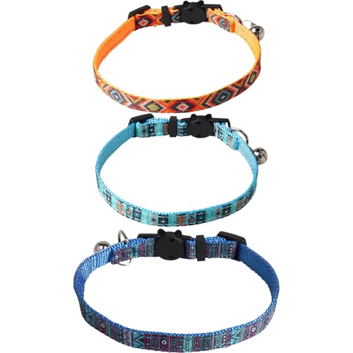 Reflektierende Katzenhalsbänder 3pcs Katzenhalsbänder Halsband mit Glocke für Sicherheitsfreigabe Verstellbare Katzenhalsbänder mit Glocken Fit Alle Hauskatzen (B) von CutitiUU