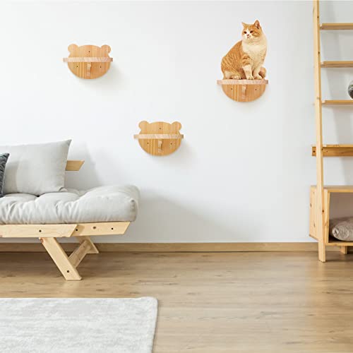 3 Stück Kletterwand für Katzen Kletterstufe zur Wandmontage für Katzen Kletterlandschaft Katzentreppe Holz Rahmen Regale Stangen Zubehör Springen Baumkletterbrücke Leiterstufen (Niedliche Bärenform) von Cuyacili