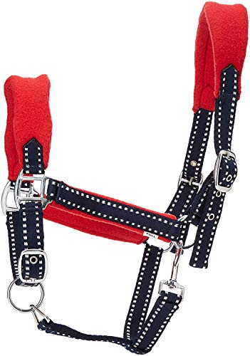 Cwell Equine Halfter mit Fleece gepolstert, Rot/Marineblau, zweifarbig von Cwell Equine