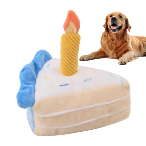 Cyatfcn Hunde-Kau-Plüsch-Kuchenspielzeug,Hundespielzeug-Quietschkuchen, Kaukuchenförmiges Quietschspielzeug für Hunde, Spielzeug für Welpen, das Geräusche erzeugt. Realistisches Kuchenstück, um von Cyatfcn