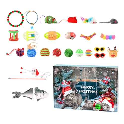 Cyatfcn Katzenspielzeug-Countdown-Kalender,Katzen-Adventskalender | Katzen Fische Fake Mäuse Bälle Spielzeug Adventskalender,Interaktives Katzenspielzeug, Countdown-Kalender, Spielzeug, von Cyatfcn