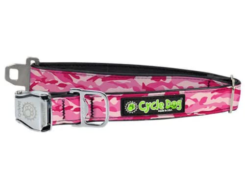 Cycle Dog Pink Camo Flaschenöffner Hundehalsband (Medium 30,5 cm - 53,3 cm) – kein Geruch wasserdichtes Halsband für Hunde & Welpen / sichere Verriegelungsschnalle / wasserdicht/nachhaltig hergestellt in den USA mit recyceltem Material von Cycle Dog