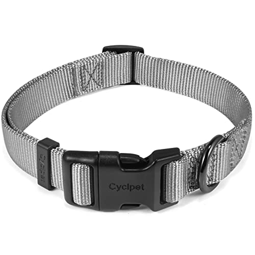 Cyclpet Klassisches Hundehalsband aus Nylongewebe, verstellbar, weich und glatt, regulär, 1,6 cm breit, mit Schnellverschluss für Welpen, Hunde, klein, Grau von Cyclpet