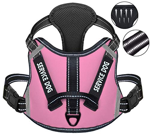 Cymiler Hundegeschirr, kein Ziehen, mit Griff, verstellbarer Komfort-Hundeweste, Hundegeschirr für Outdoor-Spaziergänge, 3M reflektierende Weste, L:Neck 18.1-27.6"|Chest 24-36.6", rose von Cymiler