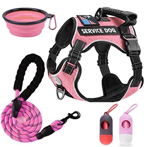 Cymiler Service Dog Vest,No-Pull Dog Harness and Leash Set,Adjustable Oxford Reflective Service Dog Vest Harness with Handle for Outdoor Walking Training,Easy Control for Small Medium Large Dogs von Cymiler