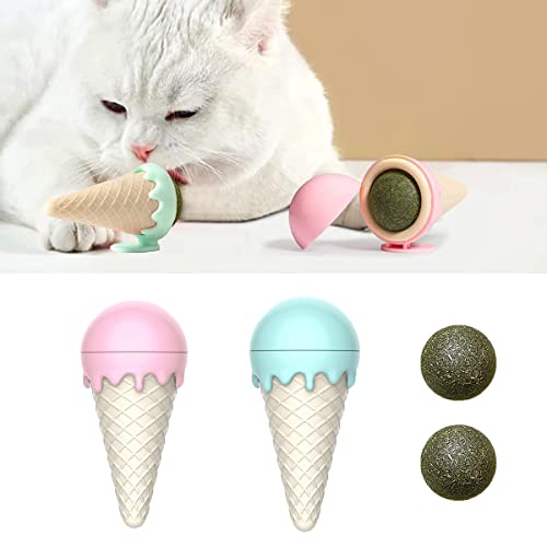 2pcs Catnip Wall Ball, Catnip Balls Toy for Cats Edible Wall Ball, 360° Rotatable Catnip Edible Licking Balls Cat Mint Ball, Interactive Toys for Cat Teeth Cleaning Kitten Chewing (green+pink) von Cymwer