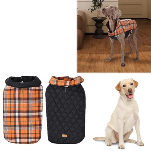 Cymwer Hundemantel Winter, Warme Wintermantel Hundejacke for kleine, mittelgroße und große Hunde, wendbarer Hundemantel im britischen Karo-Stil Winddichte Schneejacke von Cymwer