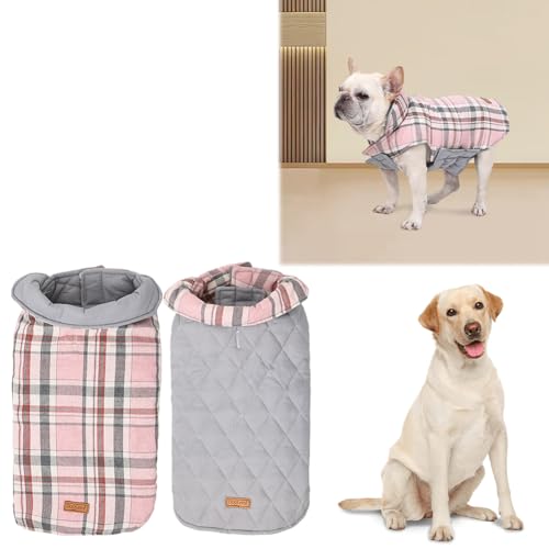 Cymwer Hundemantel Winter, Warme Wintermantel Hundejacke for kleine, mittelgroße und große Hunde, wendbarer Hundemantel im britischen Karo-Stil Winddichte Schneejacke von Cymwer