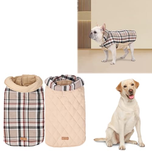 Cymwer Hundemantel Winter, Warme Wintermantel Hundejacke for kleine, mittelgroße und große Hunde, wendbarer Hundemantel im britischen Karo-Stil Winddichte Schneejacke von Cymwer