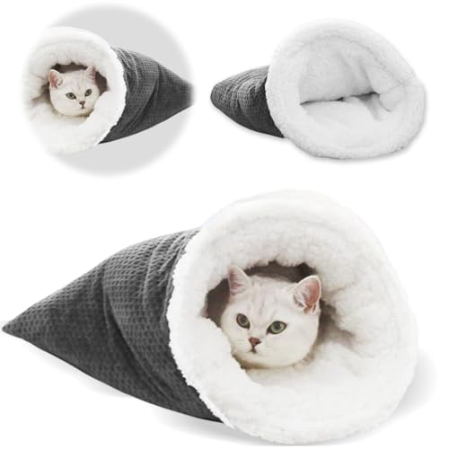 Cymwer Katzen Schlafsack, Cat Winter Sleeping Bag, Waschbar Katzenschlafsack Haustierkuschelbett Halbgeschlossenes Wärmendes Katzenbett Haustierbett for Katzen und kleine Hunde von Cymwer