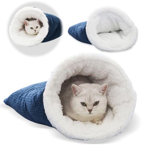 Cymwer Katzen Schlafsack, Cat Winter Sleeping Bag, Waschbar Katzenschlafsack Haustierkuschelbett Halbgeschlossenes Wärmendes Katzenbett Haustierbett for Katzen und kleine Hunde von Cymwer