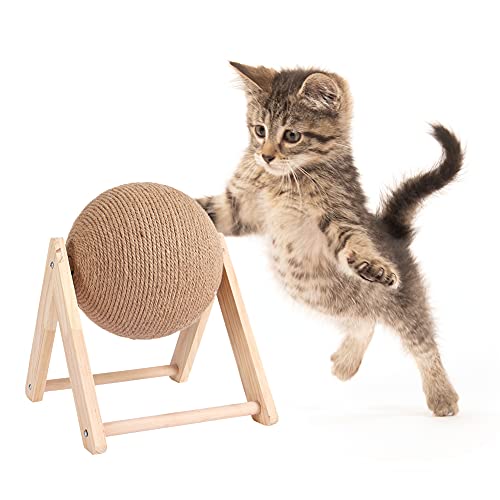 ERTGDS Katzen-Kratzball Spielzeug 2022 Katze Kratzen Sisal Seil Bälle, Kitten Paws Care Sisal Scratcher Spielzeug mit Holzbasis for Katzen Klettern Schleifen Krallen von Cymwer