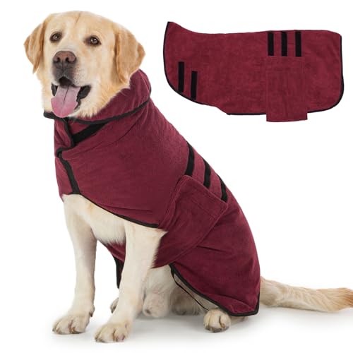 Cyponpy Hundebademantel Microfaser Schnelltrocknendes Handtuch Hund Extra Saugfähig Bademantel Hund Frottee für Kleine Mittlere Große Hunde Warm Hundemantel mit Klettverschluss Winter Hundebekleidung von Cyponpy