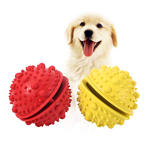 Cyrank Hundeball-Spielzeug zum Reinigen von Haustierzähnen, Kauen, Gummibällchen für weiche Leckereien, Futterspender für Hundefutter, Kauzahnreinigung von Cyrank