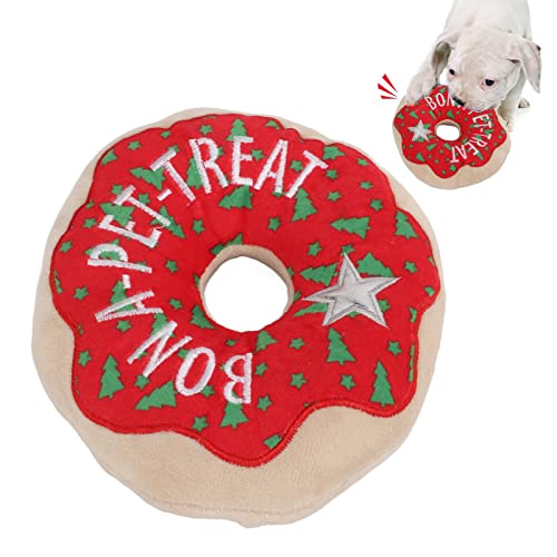 Cyrank Weihnachts-Hundespielzeug, Süßes Hunde-Donut-Spielzeug, Quietschendes Plüsch-Hundespielzeug, Interaktives Hundewelpen-Kauspielzeug, Tauziehen-Hundespielzeug Für Kleine Und Mittelgroße Hunde von Cyrank