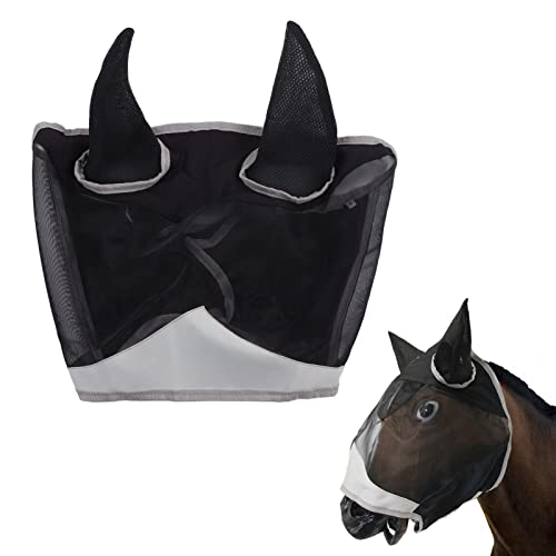 Fliegenmaske Mit Ohren Für Pferde, Atmungsaktive, Feinmaschige Fliegenmaske Für Pferde, Weiche Netz-Gesichtsabdeckung Für Pferde, UV-Schutz, Pferdezubehör(S) von Cyrank