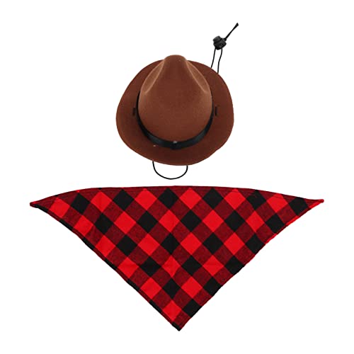 Haustier-Cowboy-Kostüm, West-Cowboy-Hundekostüm, Hunde-Cowboy-Hut Und Karierter Bandana-Schal, Halloween-Weihnachtsparty-Kostüm Für Hunde(棕色+红格) von Cyrank