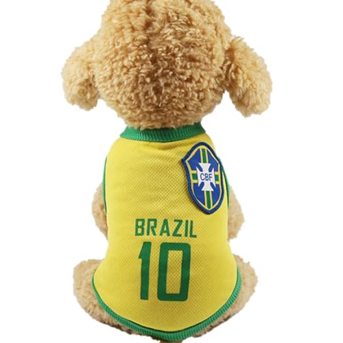 Hund Fußball Trikot, Hund World Cup T Shirt Haustiere Fußball Trikot Sport Fußball Nationalmannschaft Weste Haustier Tshirts Hund Sommer Shirt für kleine mittlere große Hunde(L-Gelb) von Cyrank