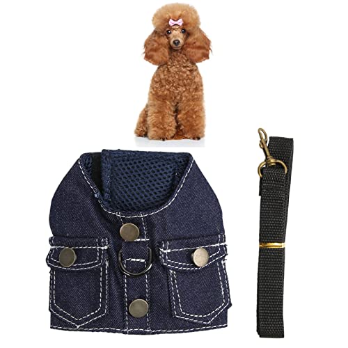 Hunde-Jeansjacke, Welpen-Jeans-T-Shirt Mit Nylon-Leine, Hunde-Jeansweste, Geschirr, Hunde-Jeansjacke, Hoodies, Jeansjacke Für Hunde(L) von Cyrank