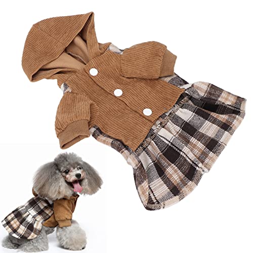 Hundekleid, Herbst/Winter, Hundeprinzessin, Kariertes Kleid, Warmes Hunde-Kapuzenpullover, Sweatshirts, Welpenkleid, Kleidung, Hundepullover-Kleid Für Kleine Hunde(L) von Cyrank