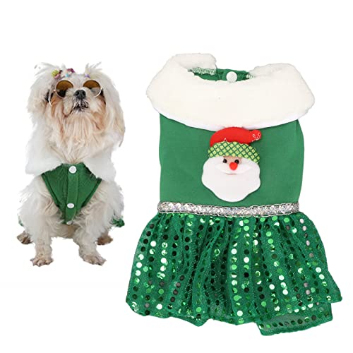 Weihnachten Hund Kleid, Hund Weihnachten Outfit mit Pailletten und Santa, Hund Winter Kleidung, Neujahr, Welpen Kleid für Hund, grün (M) von Cyrank