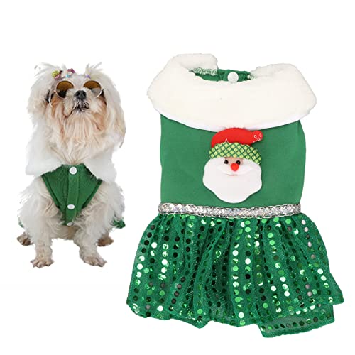 Weihnachts-Hundekleid, Hunde-Weihnachts-Outfit Mit Pailletten Und Weihnachtsmann, Hunde-Winterkleidung, Neujahr, Welpenkleid Für Hund, Grün(M) von Cyrank