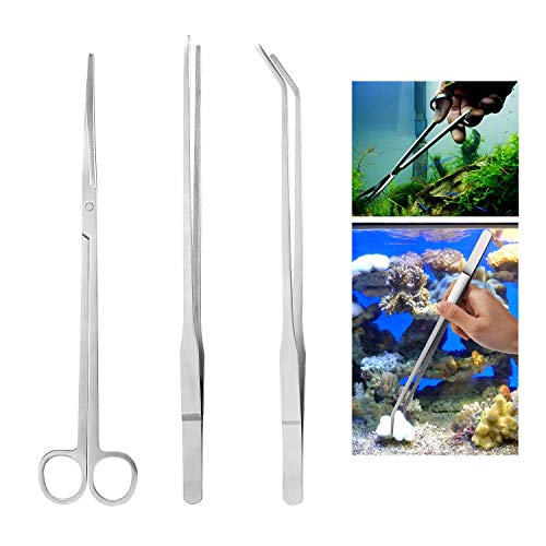 Czemo Edelstahl Aquarium Aquascaping Set 3 teilig, Aquarium Terrarium Tank Kit Zubehör,Pinzette Schere Aquatische Werkzeuge Set Fisch Starter Kits von Czemo