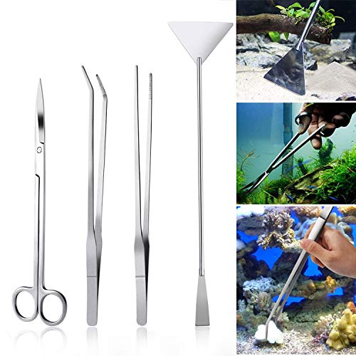 Czemo Edelstahl Aquarium Aquascaping Set 4 teilig, Aquarium Terrarium Tank Kit Zubehör,Pinzette Schere, Spatel Aquatische Werkzeuge Set Fisch Starter Aquascaping Kits von Czemo