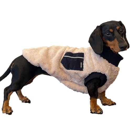 D DOGGY STAR Dackel Pullover für Hunde, warme Fleece-Kleidung, Wintermantel, Größe M, marineblaue Tasche von D DOGGY STAR