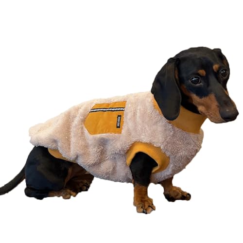 D DOGGY STAR Dackel Pullover für Hunde Warme Fleece Kleidung Wintermantel M Senf Tasche von doggystar