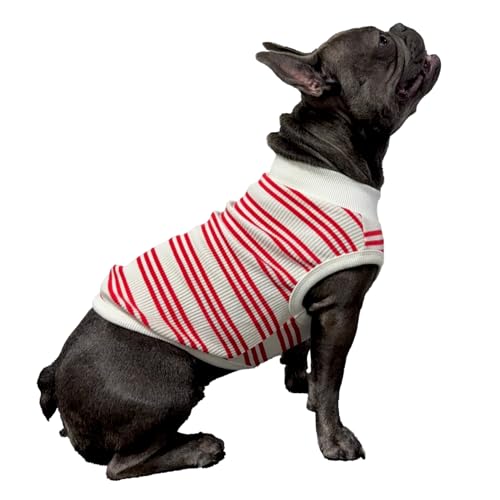 D DOGGY STAR Französische Bulldogge Kleidung für Hunde, super dehnbar, gestreift, Größe 5XL, Rot gestreift von D DOGGY STAR