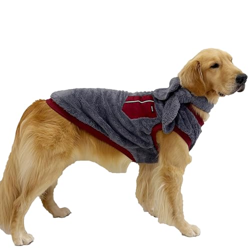 D DOGGY STAR Hundekleidung für große Hunde, warm, Fleece-Pullover, Schal, Set für große, mittelgroße und kleine Hunde (XS, Scf Bgndy Pkt) von D DOGGY STAR