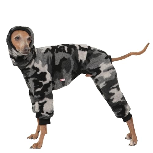 D DOGGY STAR Italienischer Windhund-Pullover mit Rollkragen-Outfit, Camouflage, warmer Fleece-Einteiler, Kleidung für Hundemantel (3XL, FLC, Grau Camo) von D DOGGY STAR