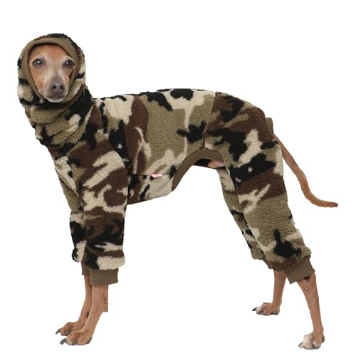 D DOGGY STAR Italienischer Windhund-Pullover mit Rollkragen-Outfit, Camouflage, warmer Fleece-Einteiler, Kleidung für Hundemantel (3XL, FLC Green Camo) von D DOGGY STAR