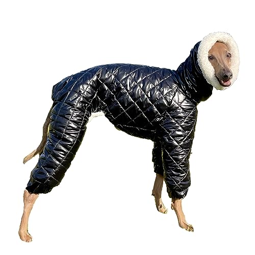 D DOGGY STAR Italienischer Windhund-Schneeanzug, dicker Wintermantel, warm gefüttert, Rollkragenjacke, Hundebekleidung (S, schwarzer Schneeanzug) von D DOGGY STAR