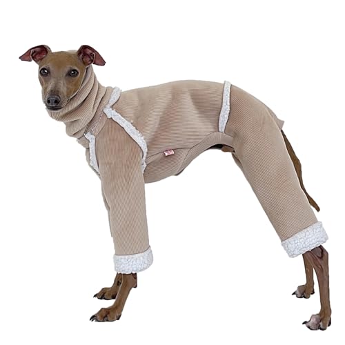 D DOGGY STAR Italienischer Windhundmantel für kaltes Wetter, warmer Fleece-Cord-Pullover, Rollkragen-Einteiler, Kleidung für Hunde, Größe XL, Cordbeige von D DOGGY STAR