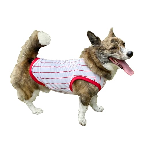 D DOGGY STAR Walisische Corgi-Kleidung für Hunde, Frühling, Sommer, Baseball-T-Shirt, kühlend, ärmellos, Größe 4XL, Baseballrot von D DOGGY STAR