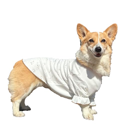 D DOGGY STAR Welsh Corgi Indoor Clothes Prime Baumwoll-Pyjama-T-Shirts für Hunde (Größe XXL, gebrochenes Weiß) von D DOGGY STAR