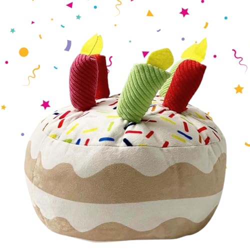 Dachery Brand Dog Birthday Cake Toy – Quietschendes Plüsch-Hundespielzeug mit Kerzen in lebendigen fröhlichen Farben – langlebiger Kau- und kuscheliger Spielkamerad für mittelgroße bis große von D Dachery