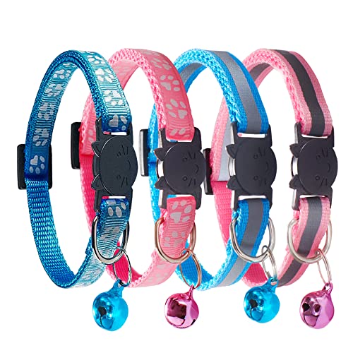 D-BUY Katzenhalsbänder, Katzenhalsbänder mit Glöckchen, Breakaway Katzenhalsbänder, Halsbänder für Katzen, Halsbänder für Welpen (2 Rosa+2 Himmelblau) von D-buy