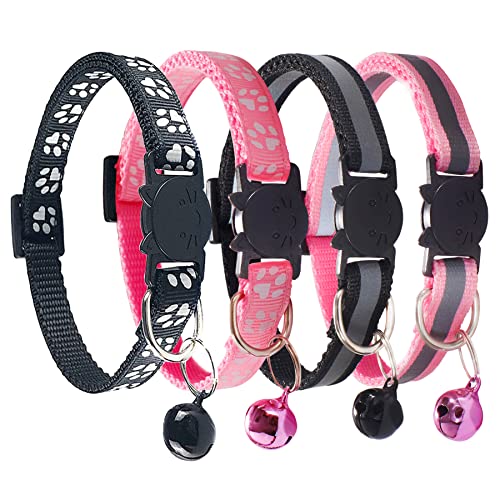 D-BUY Katzenhalsbänder, Katzenhalsbänder mit Glöckchen, Breakaway Katzenhalsbänder, Halsbänder für Katzen, Halsbänder für Welpen (2 Schwarz+2 Rosa) von D-buy