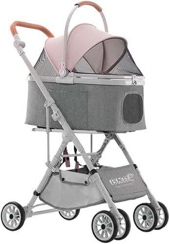 D'llesell Haustier Kinderwagen, Faltbar Reise Haustier Kinderwagen, Verstärktem Aluminiumrahmen Abnehmbar Haustier Kinderwagen 3 In 1 Für Katzen Und Hunde (rosa Farbe) von D'llesell