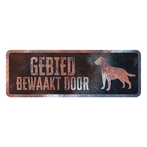 D&D Home, Warnschild Achtung am Hund, 40 x 13 x 0,3 cm, niederländische Version, schwarzer Hintergrund, Warnschild aus Metall, rostbeständig, mit lustigem Text von D&D Home