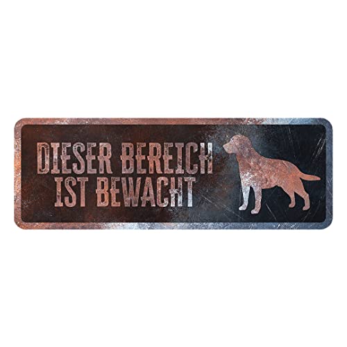 D&D Home, Warnschild Achtung an den Hund, 40 x 13 x 0,3 cm, deutsche Version, schwarzer Hintergrund, Warnschild aus Metall, rostbeständig, mit lustigem Text von D&D Home