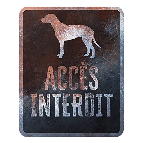 D&D Home, Warnschild Attention au Hund, 25 x 20 x 0,3 cm, französische Version, schwarzer Hintergrund, Warnschild aus Metall, rostbeständig, mit lustigem Text von D&D Home